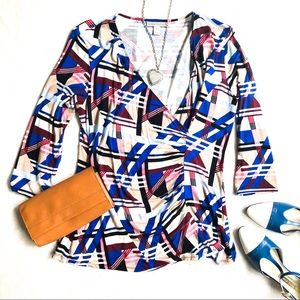 Dana Buchman Abstract Print Wrap Top